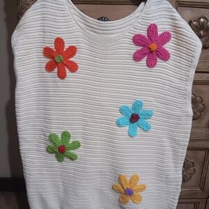 Crochet Colorful Floral Knit Sweater